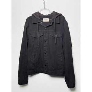 Active Mens Black Denim Trucker Jacket with‎ Hood Size Medium